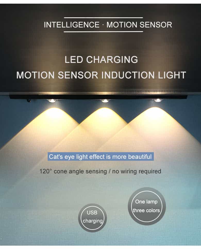Dimming Night Light Smart Motion Sensor Cat Eye Stick On Recharge Led Lamp