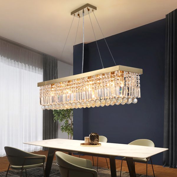 Gold Rectangular dining room crystal chandelier lamp