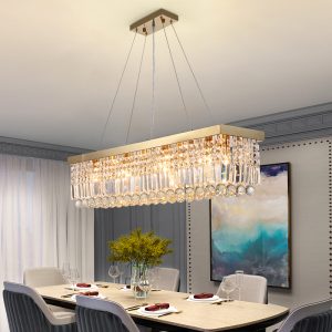 Gold Rectangular dining room crystal chandelier lamp