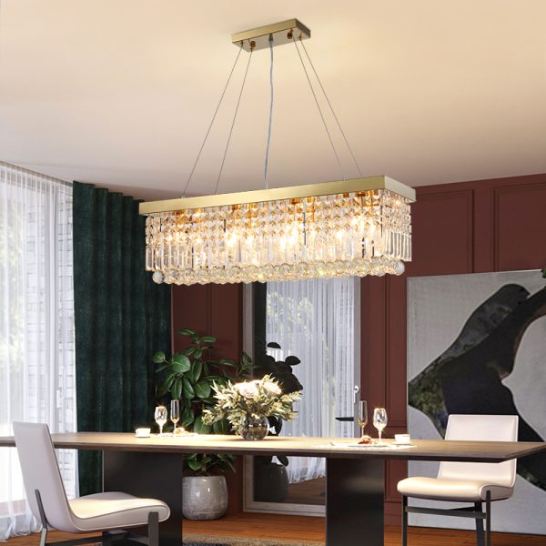 Gold Rectangular dining room crystal chandelier lamp