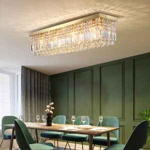 Gold Rectangular dining room crystal chandelier lamp